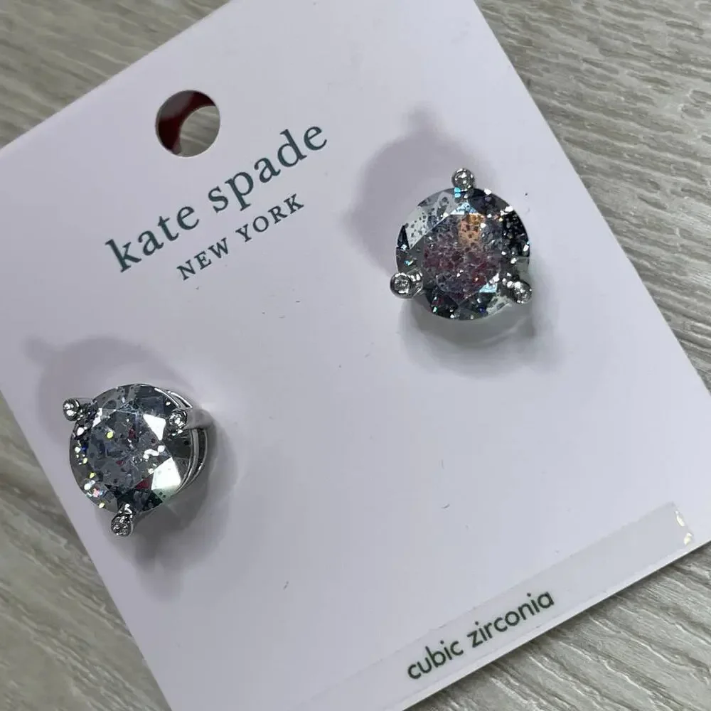 Kate Spade Round Rise and Shine Clear Stone Silver Patin Tone Earrings